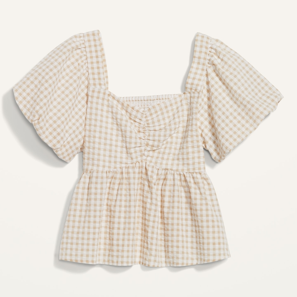 Gingham Puff Sleeve Top